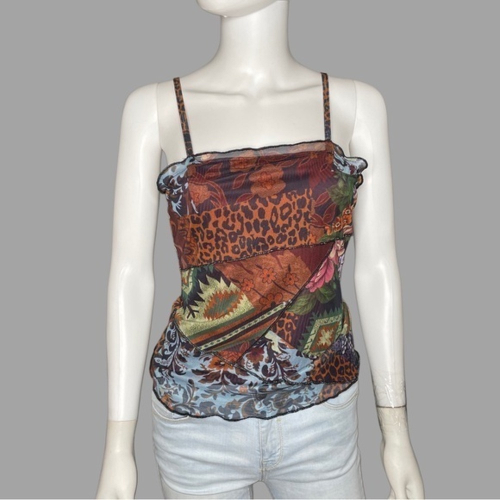 SHEIN Y2K Print Lettuce Trim Slim Fit Spaghetti Strap Cami‎